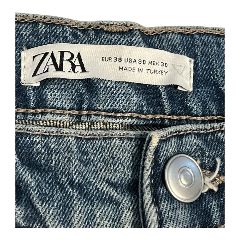 ZARA Women's Straight Leg Jeans Size 30 Blue‎ Mid Rise Knee Seam Denim